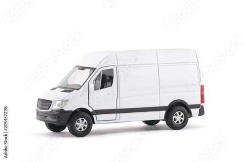 Transport white van car on white background with clipping path
