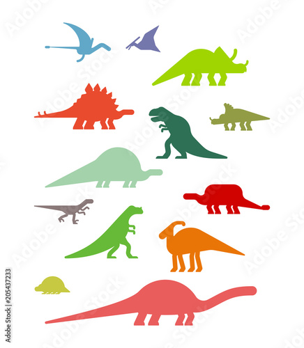 Dinosaur Set. Ancient animal.  Beast is Jurassic period. Vector illustration.