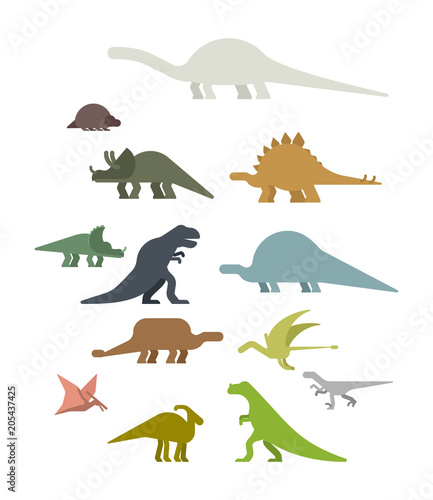 Dinosaur Set. Ancient animal.  Beast is Jurassic period. Vector illustration.