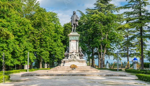 Raffaello monument in Urbino, city and World Heritage Site in the Marche region of Italy.