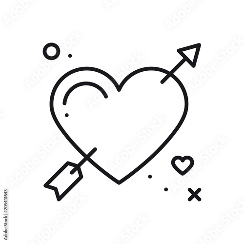 Love line arrow heart icon. Happy Valentine day sign and symbol. Love, couple, relationship, dating, wedding, holiday, romantic amour tattoo theme.