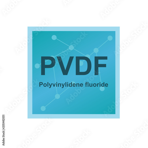 Vector symbol of Polyvinylidene fluoride or Teflon (PVDF) polymer on the background from connected macromolecules