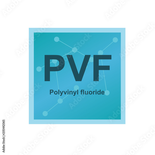 Vector symbol of Polyvinyl fluoride (PVF) polymer on the background from connected macromolecules