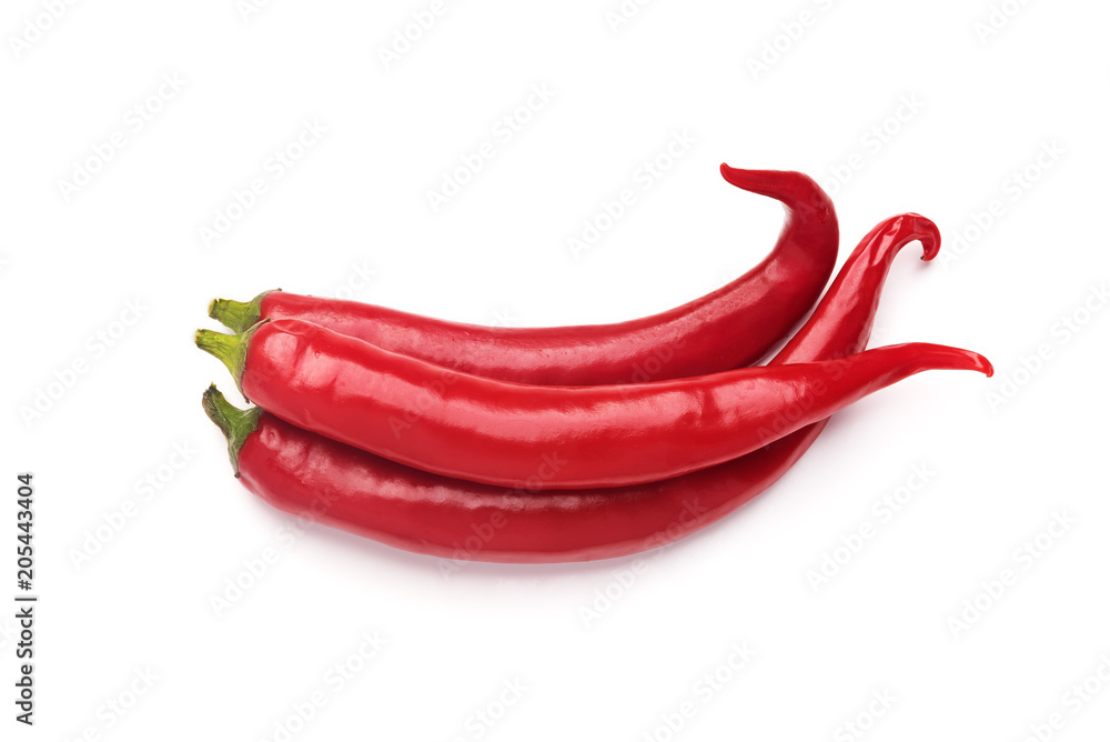 Three hot chili peppers isolated on white background