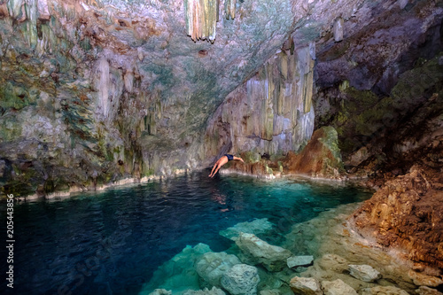 Saturno Cave near Varadero, Cuba. Spectacular colours and a crystal clear freshwater pool in an underground cave.