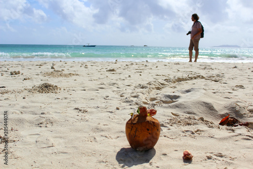 seul sur une plage de sable blanc aux seychelles