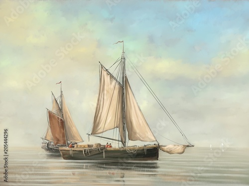 Oil paintings sea landscape, ships, boats.Fine art.