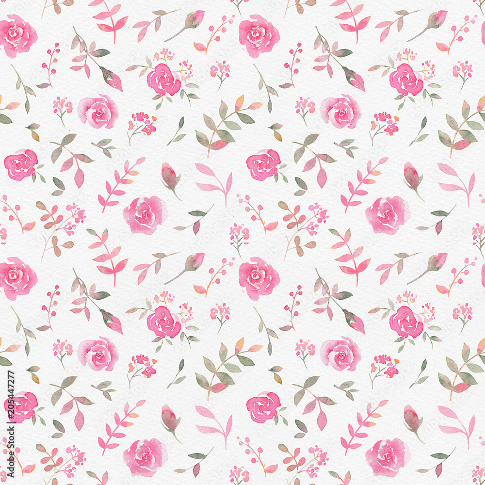 Hand drawn seamless pattern with watercolor rose flowers. Hand drawn seamless pattern with watercolor rose flowers.