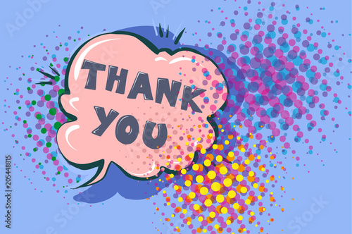 Thank you cute retro cartoon comic style speech bubble with halftone design