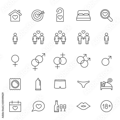 sex homosexual love and relationship line black icons set