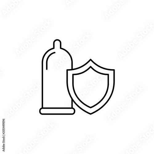 condom with shield. safe sex symbol line black icon.