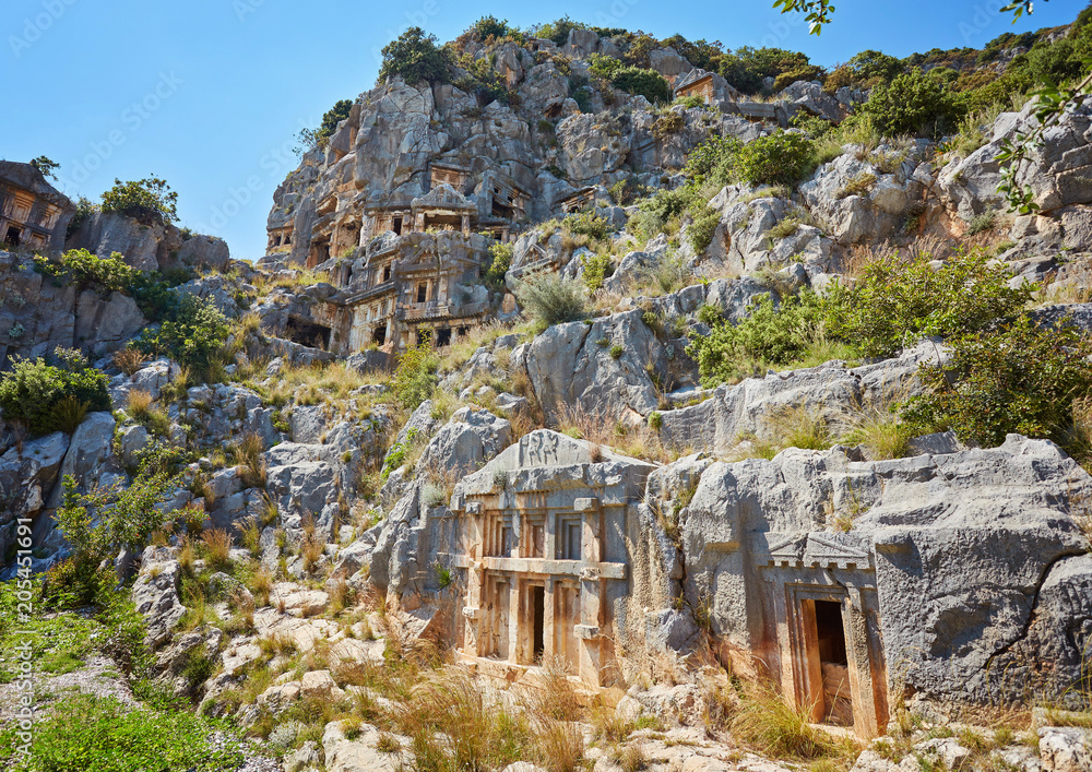 rock tombs in the ancient city of Myrrh. Turkey