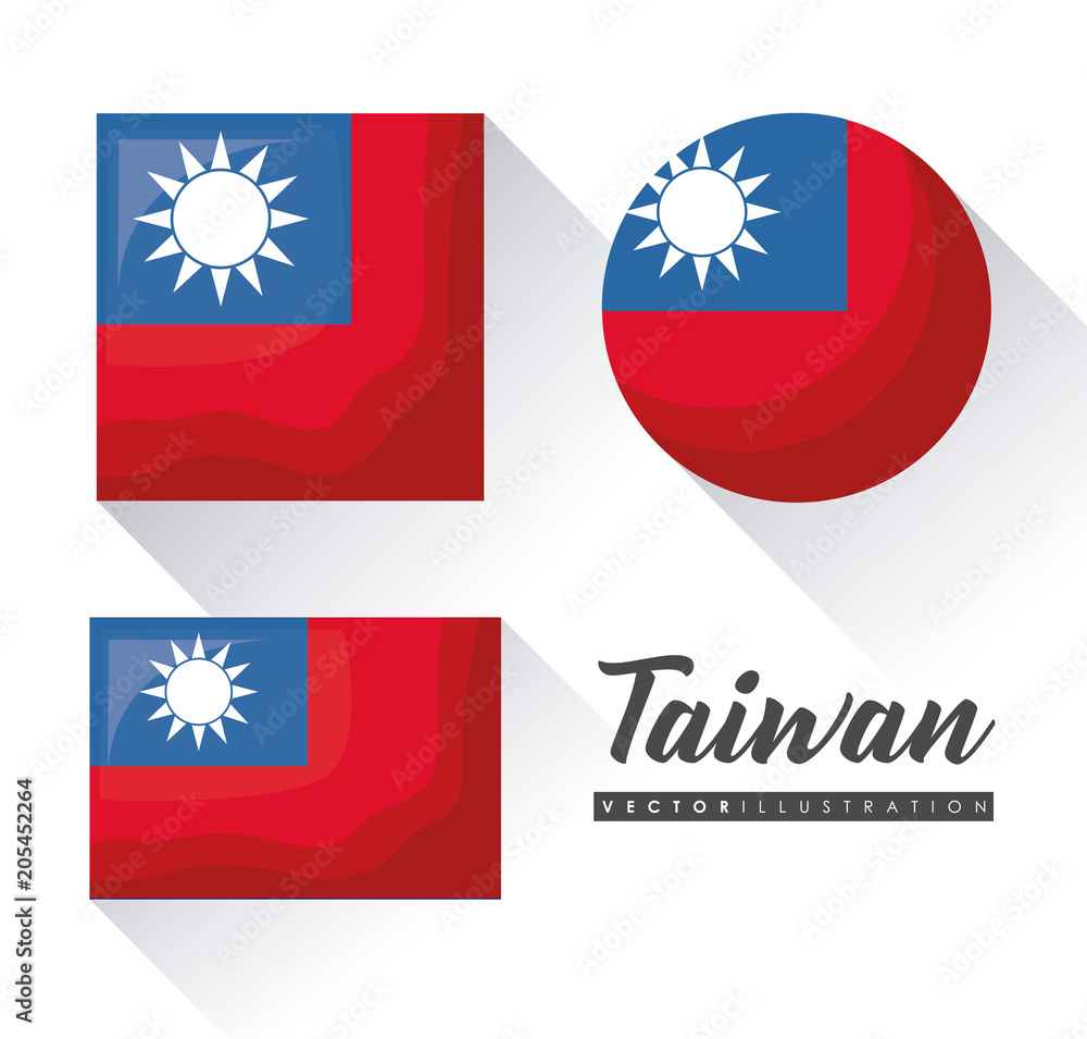 taiwan flags in different shapes over white background, colorful design. vector illustration