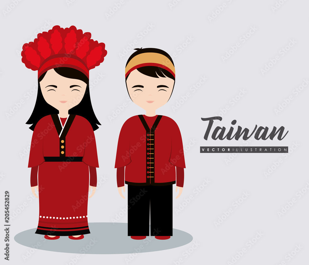 Naklejka premium taiwan design with taiwanese cartoon man and woman over gray background, colorful design. vector illustration