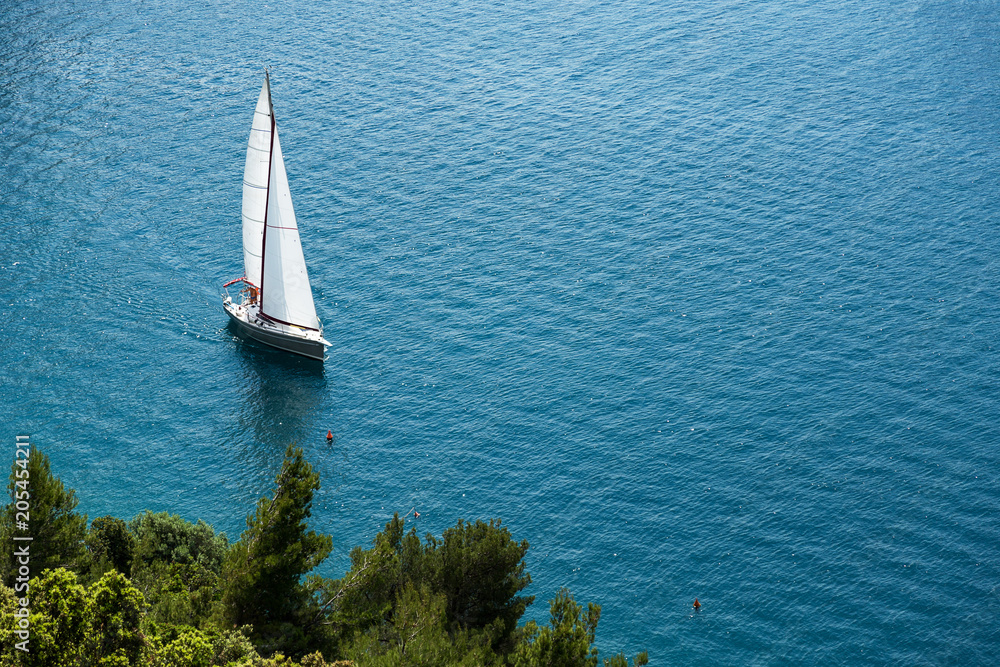 Luxury yacht or boat cruising at sea