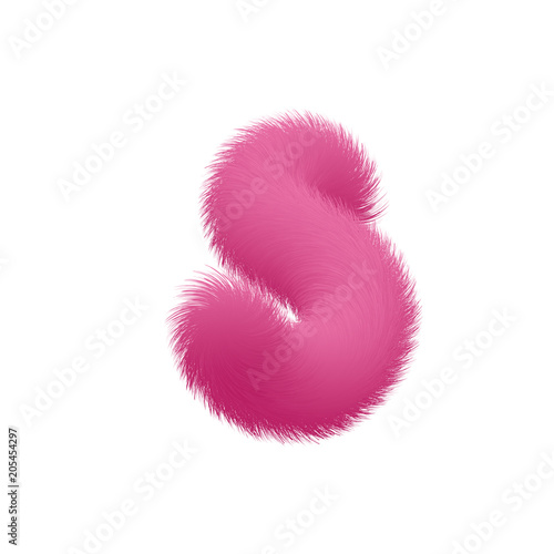 High Quality 3D Shaggy Letter S on White Background . Isolated Vector Element