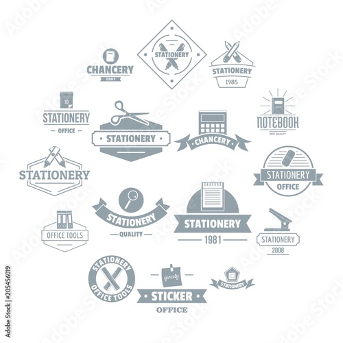 Stationery logo icons set. Simple illustration of 16 stationery logo vector icons for web
