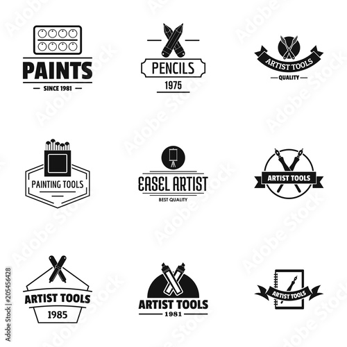 Artist tool logo set. Simple set of 9 artist tool vector logo for web isolated on white background