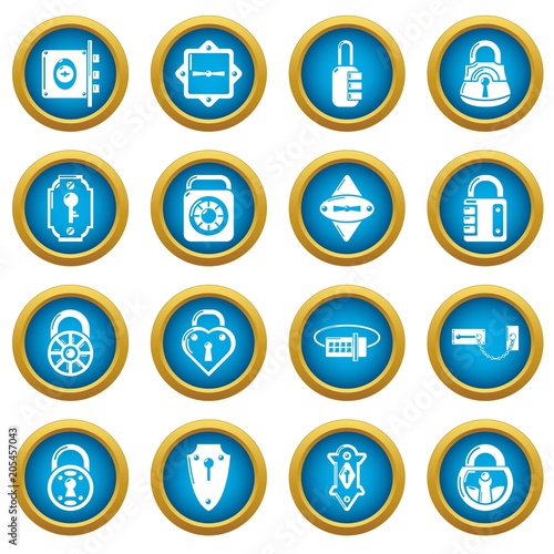 Lock door types icons set. Simple illustration of 16 lock door types vector icons for web