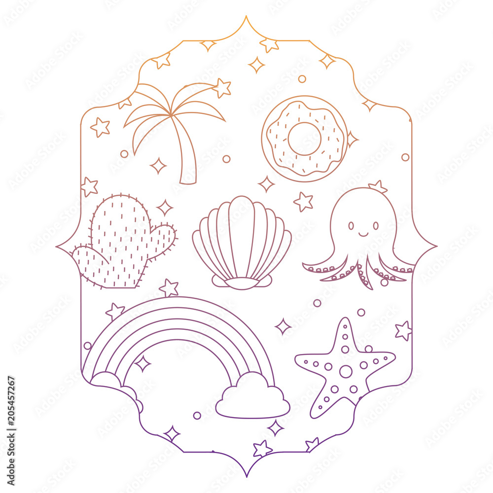 arabic frame with cute octopus and related icons pattern over white background, vector illustration arabic frame with cute octopus and related icons pattern over white background, vector illustration