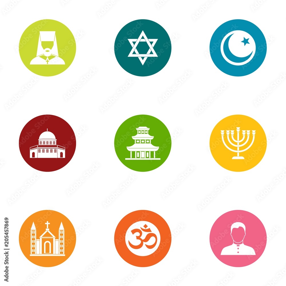 Religion of the east icons set. Flat set of 9 religion of the east vector icons for web isolated on white background