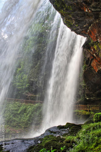 Dry Falls from behind  a 65-foot waterfall located in the Nantahala National Forest  North Carolina.