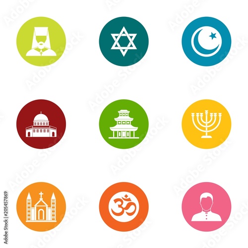 Religion of the east icons set. Flat set of 9 religion of the east vector icons for web isolated on white background