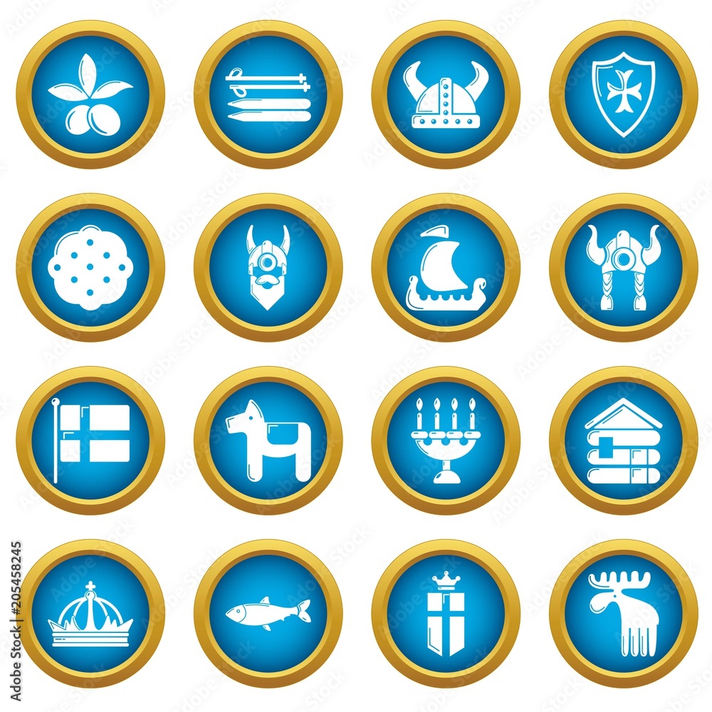 Sweden travel icons set. Simple illustration of 16 sweden travel vector icons for web Sweden travel icons set. Simple illustration of 16 sweden travel vector icons for web