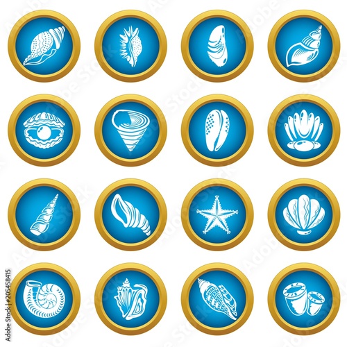Tropical sea shell icons set. Simple illustration of 16 tropical sea shell vector icons for web