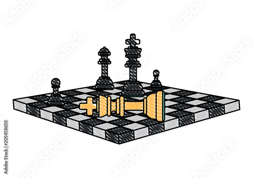 chessboard with pieces and checkmate over white background, colorful design. vector illustration