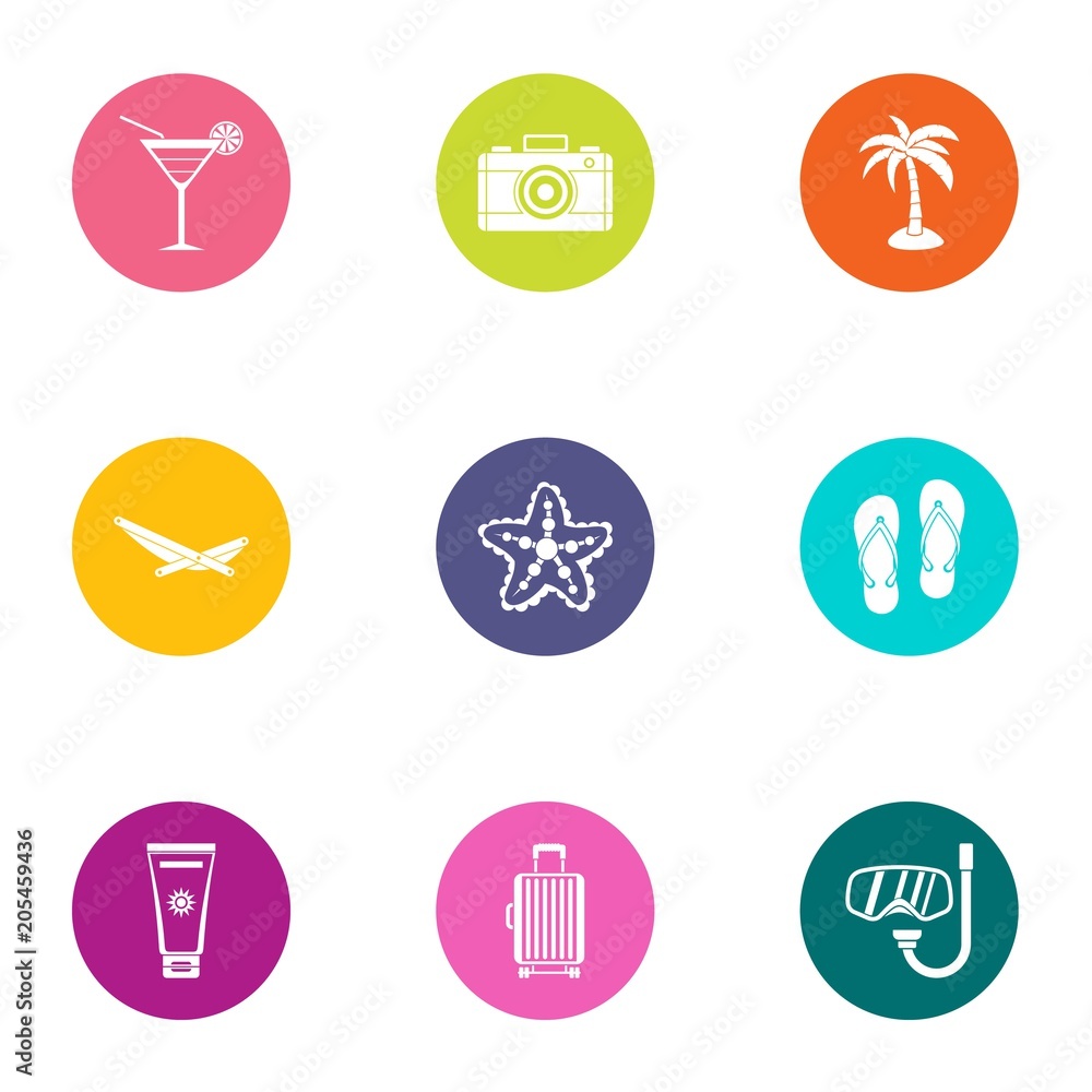 Hot day icons set. Flat set of 9 hot day vector icons for web isolated on white background