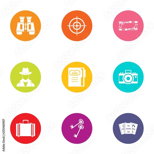 Spy game icons set. Flat set of 9 spy game vector icons for web isolated on white background