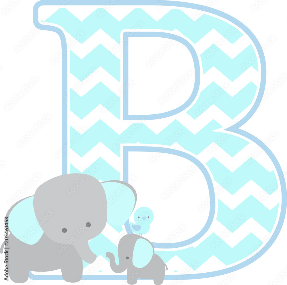 initial b with cute elephant and little baby elephant isolated on white. can be used for father's day card, baby boy birth announcements, nursery decoration, party theme or birthday invitation initial b with cute elephant and little baby elephant isolated on white. can be used for father's day card, baby boy birth announcements, nursery decoration, party theme or birthday invitation