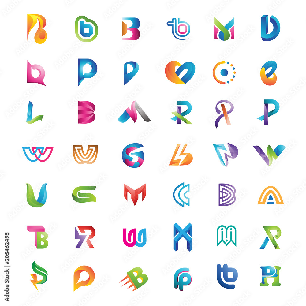 set of logo initial color 3d alphabet