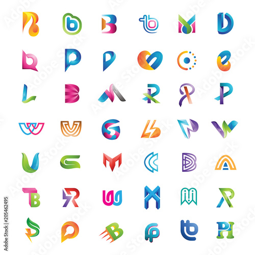 set of logo initial color 3d alphabet