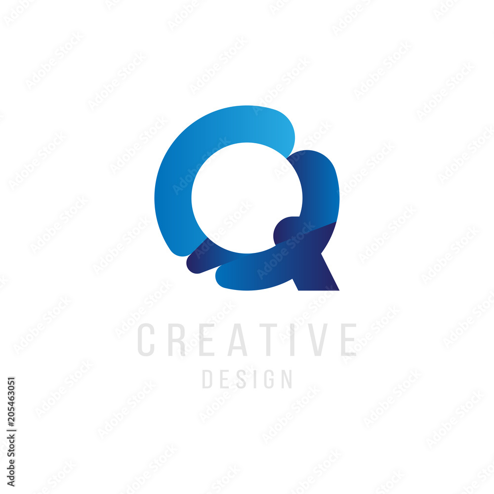 Obraz premium Original Letter Q in blue colour for logotype. Vector sign logo design template. Flat illustration EPS10
