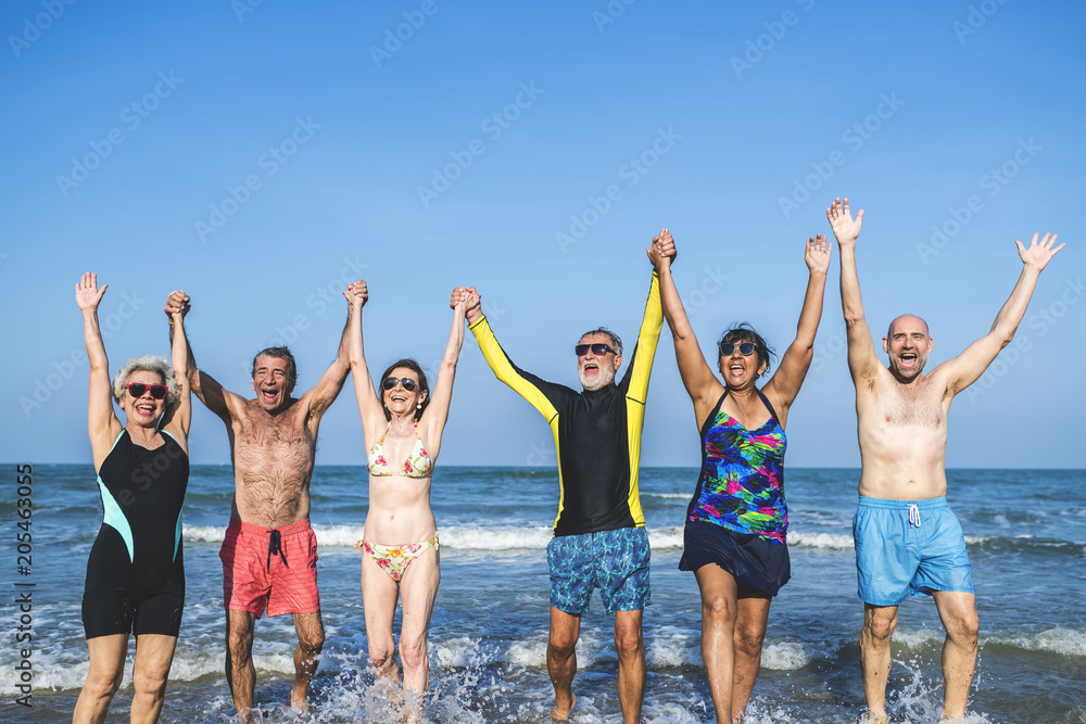 Seniors enoying time on the beach