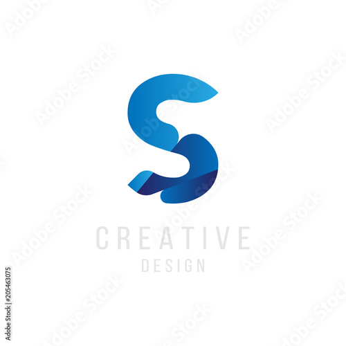 Original Letter S in blue colour for logotype. Vector sign logo design template. Flat illustration EPS10