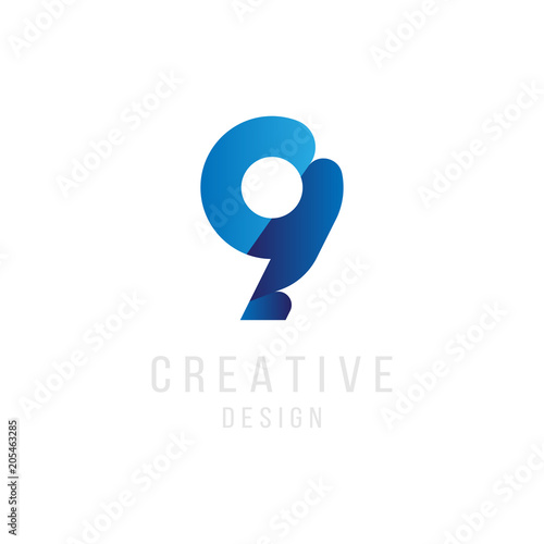 Original number 9 in blue colour for logotype. Vector sign logo design template. Flat illustration EPS10