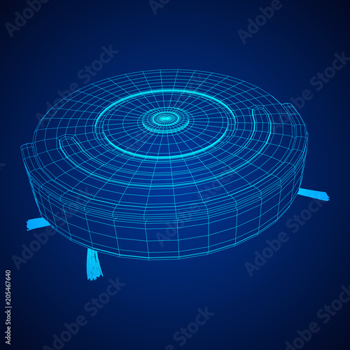 Robot vacuum cleaner wireframe low poly mesh vector illustration. Smart cleaning technology concept