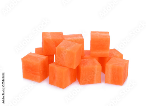 sweet carrot cubes isolated on the white background