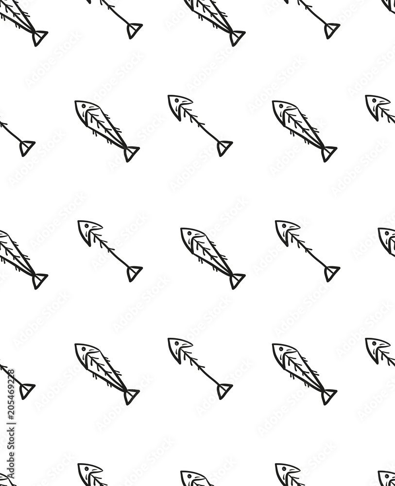 Skeleton fish seamless pattern, fish bones on white background Skeleton fish seamless pattern, fish bones on white background