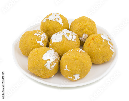 Besan Laddu Indian Traditional Sweet Food Also Know as Laddoos, laddoo, ladoo, laddo Are Ball-Shaped Sweets Popular in The Indian Festivals. isolated on White Background