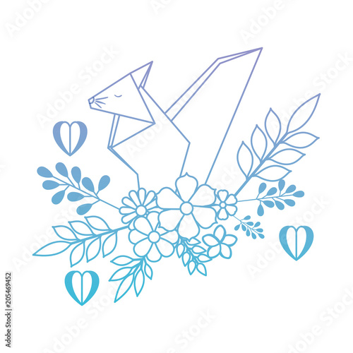 chipmunk origami paper with floral decoration and hearts vector illustration