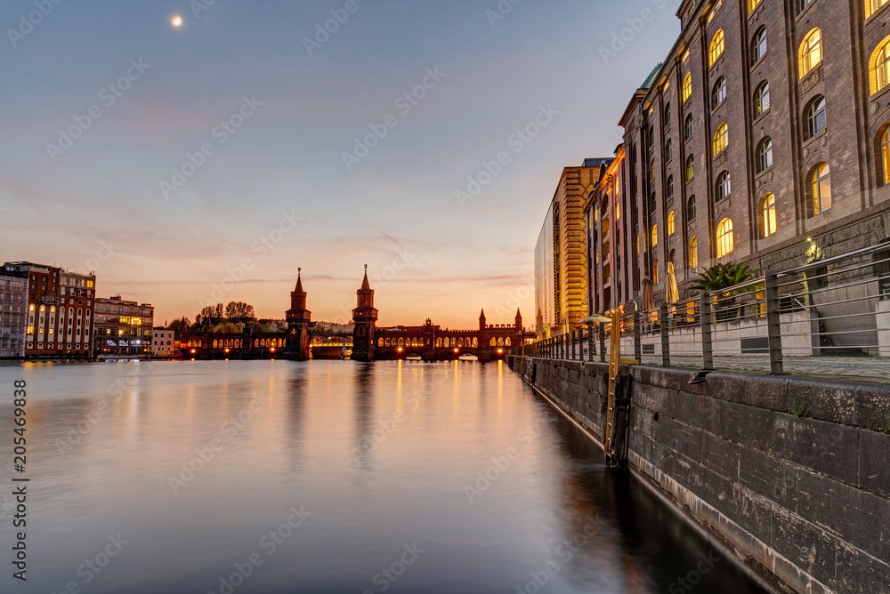 Beautiful sunset at the Oberbaumbridge in Berlin, Germany