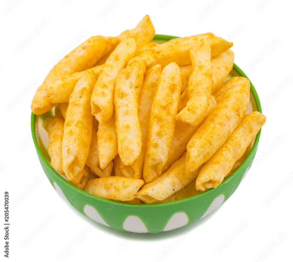 Delicious Lightly Spiced Fries Snack Served in Bowl isolated on White Background Delicious Lightly Spiced Fries Snack Served in Bowl isolated on White Background
