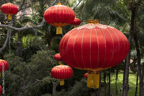 Traditional chinese new year red laterns in Waikiki, Oahu, Hawaii.