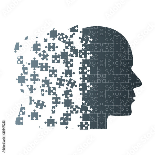 Dark Puzzle Piece Silhouette Head - Vector Puzzle.