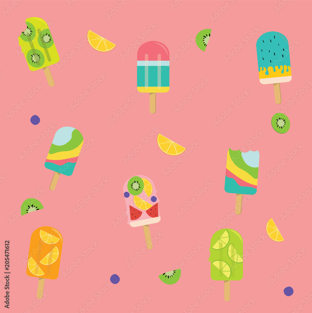 seamless background pastel Popsicle, fruit Popsicle, ice cream, sweet Summer pastel concept 