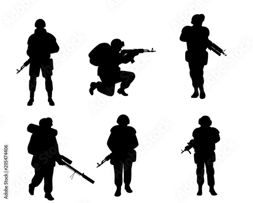 Six silhouettes of soldiers